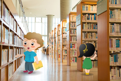 創(chuàng)意可愛男孩女孩圖書館看書圖片素材_免費(fèi)下載_psd圖片格式_VRF高清圖片 .